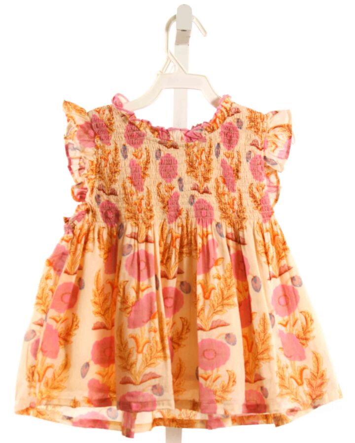 PINK CHICKEN  ORANGE  FLORAL SMOCKED SLEEVELESS SHIRT