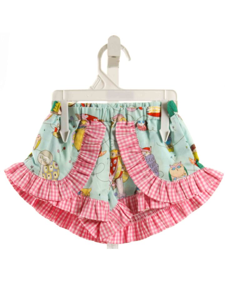 RED BEANS  AQUA  PRINT  SHORTS WITH RUFFLE