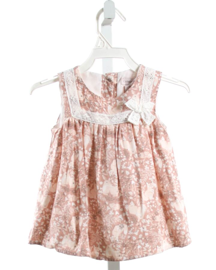 CATHERINE MALANDRINO MINI  PINK  PRINT  DRESS WITH LACE TRIM