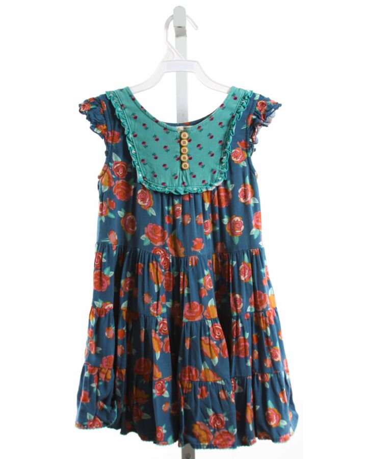 MATILDA JANE  BLUE  FLORAL  DRESS WITH PICOT STITCHING