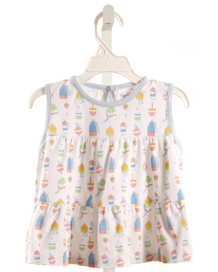 PIPPA LAYETTE + LOUNGE  BLUE   PRINTED DESIGN SLEEVELESS SHIRT WITH PICOT STITCHING