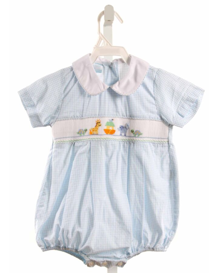 PETIT BEBE  LT BLUE  GINGHAM SMOCKED BUBBLE