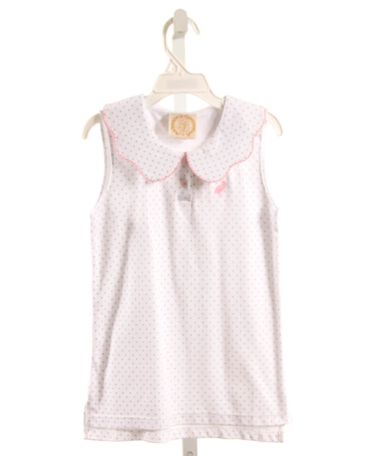 THE BEAUFORT BONNET COMPANY  WHITE KNIT POLKA DOT  SLEEVELESS SHIRT WITH PICOT STITCHING