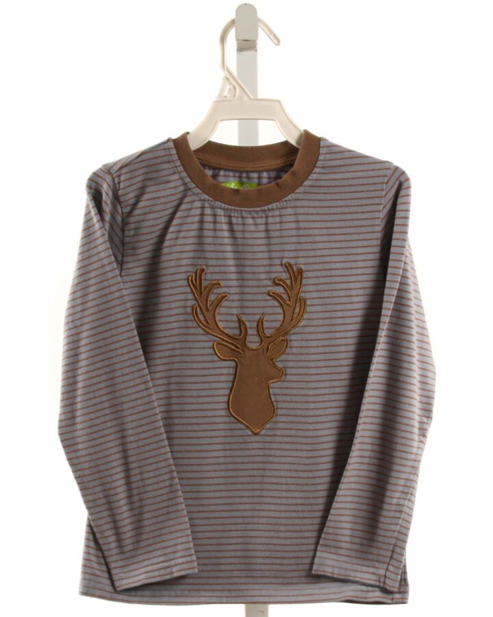 BE MINE  BROWN  STRIPED APPLIQUED KNIT LS SHIRT