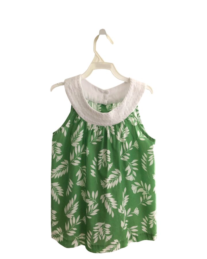 LITTLE ENGLISH  GREEN  FLORAL  SLEEVELESS SHIRT WITH RIC RAC