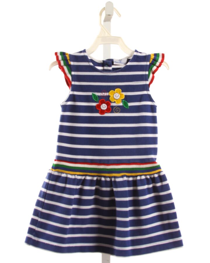 FLORENCE EISEMAN  NAVY PIQUE STRIPED APPLIQUED KNIT DRESS