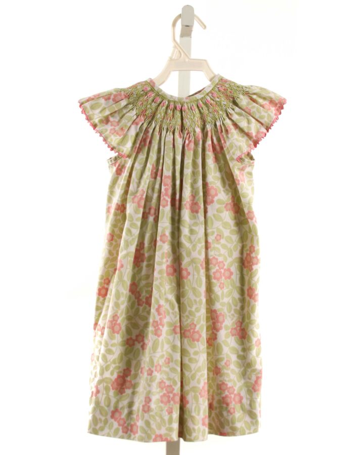 SHRIMP & GRITS  LT GREEN  FLORAL SMOCKED DRESS WITH RIC RAC