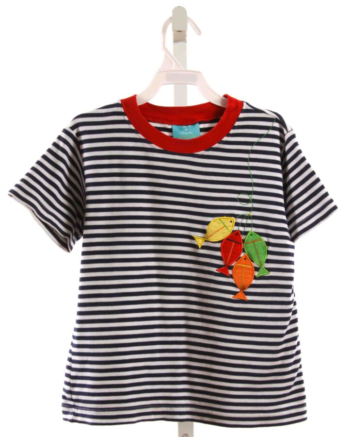 CLAIRE AND CHARLIE  NAVY  STRIPED APPLIQUED KNIT SS SHIRT