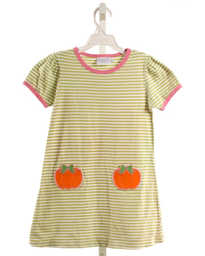 LITTLE ENGLISH  LIME GREEN  STRIPED APPLIQUED KNIT DRESS