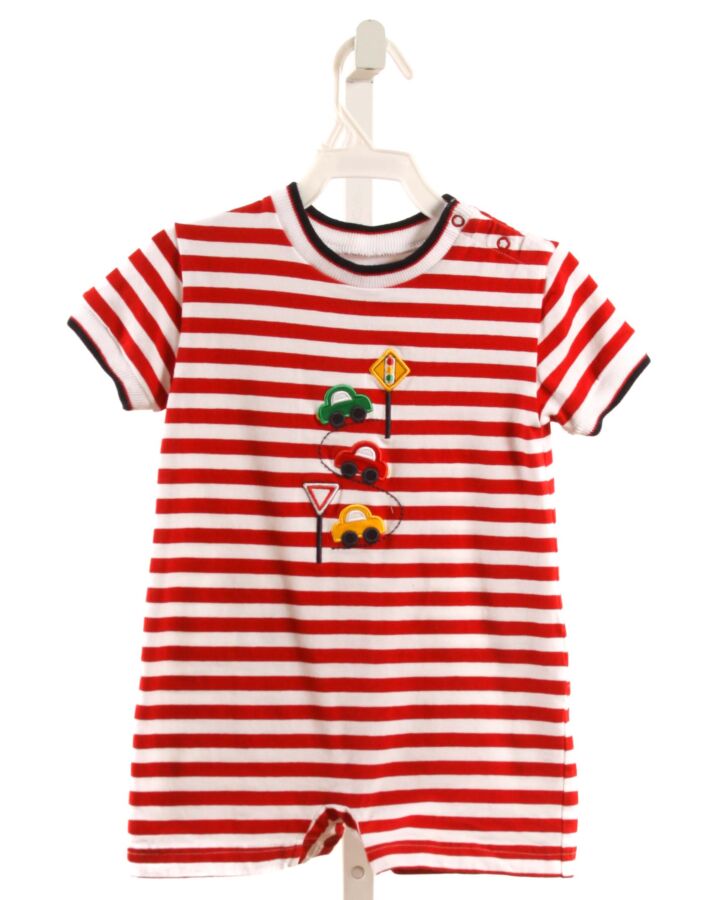 FLORENCE EISEMAN  RED  STRIPED APPLIQUED KNIT SHORTALL