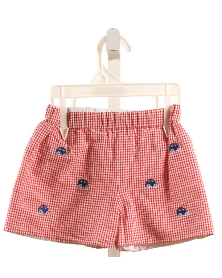 ZUCCINI  RED SEERSUCKER GINGHAM EMBROIDERED SHORTS
