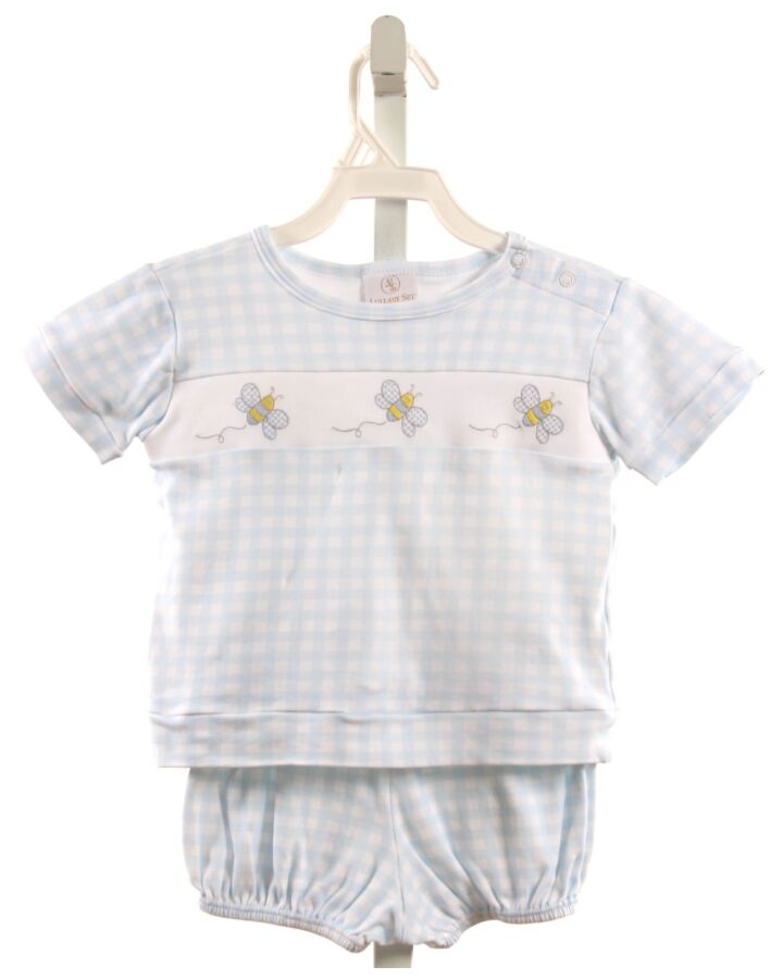 LULLABY SET  BLUE KNIT GINGHAM EMBROIDERED 2-PIECE OUTFIT