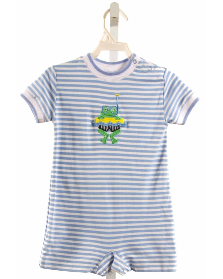 FLORENCE EISEMAN  LT BLUE  STRIPED APPLIQUED KNIT SHORTALL
