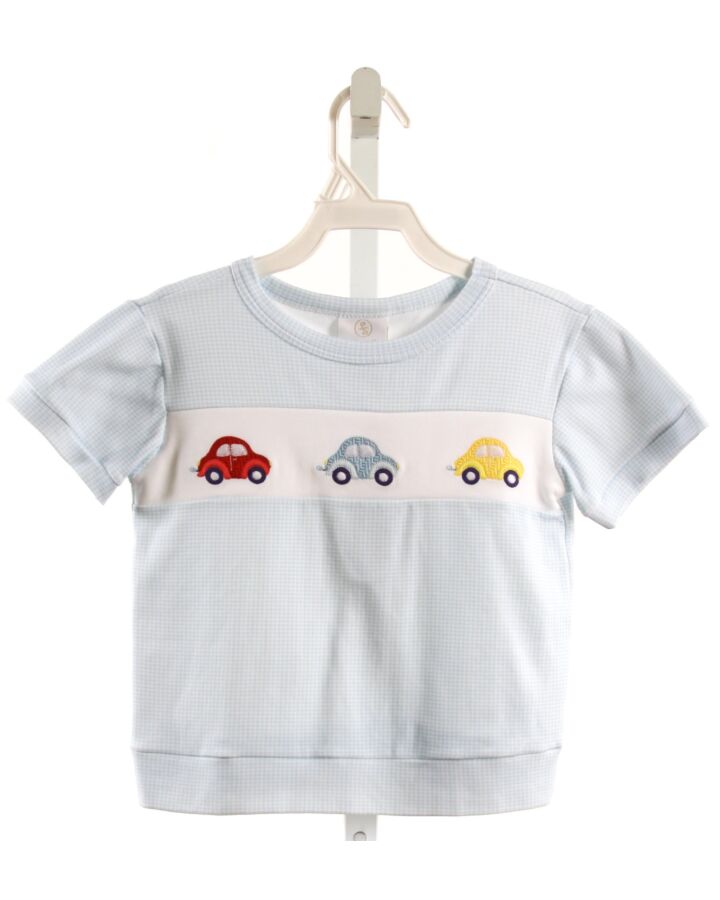 LULLABY SET  LT BLUE  GINGHAM EMBROIDERED KNIT SS SHIRT