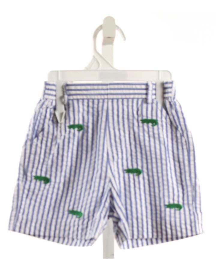 FLORENCE EISEMAN  BLUE SEERSUCKER STRIPED EMBROIDERED SHORTS