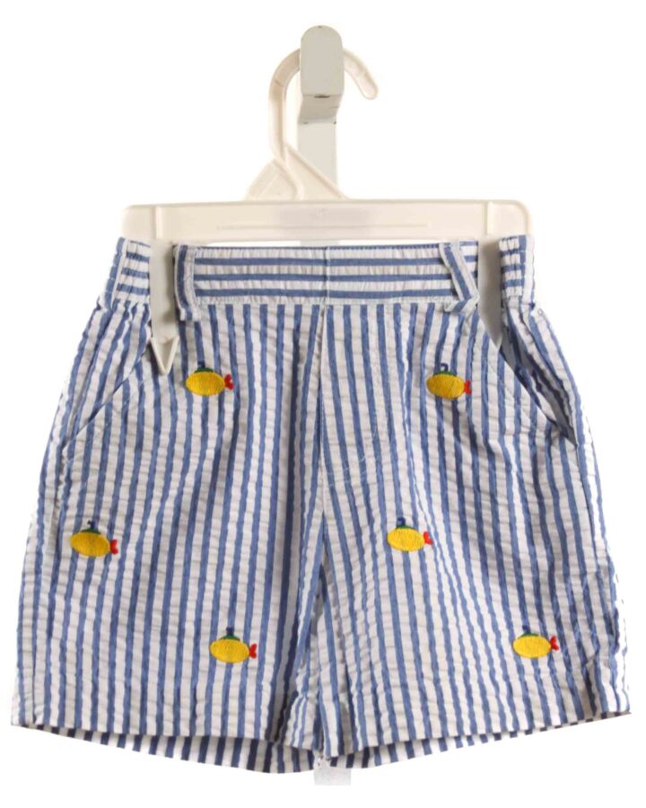 FLORENCE EISEMAN  BLUE SEERSUCKER STRIPED EMBROIDERED SHORTS