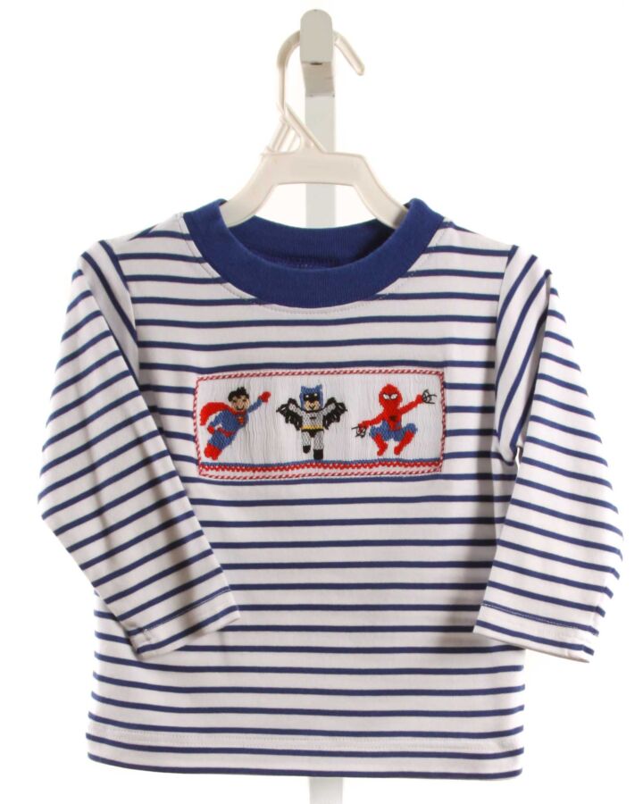 ANAVINI BLUE STRIPED SMOCKED KNIT LS SHIRT