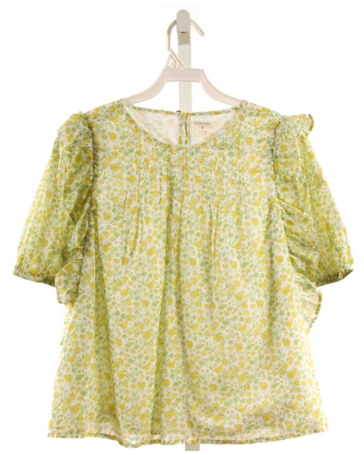 CREWCUTS  YELLOW  FLORAL  SHIRT-SS WITH RUFFLE