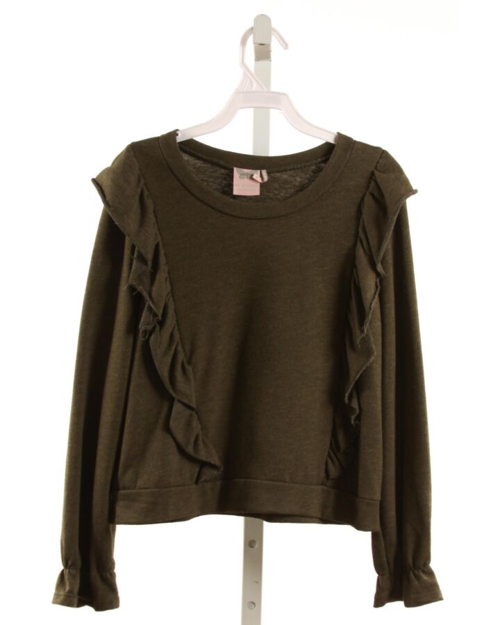 PAPER CRANE  FOREST GREEN    KNIT LS SHIRT WITH RUFFLE