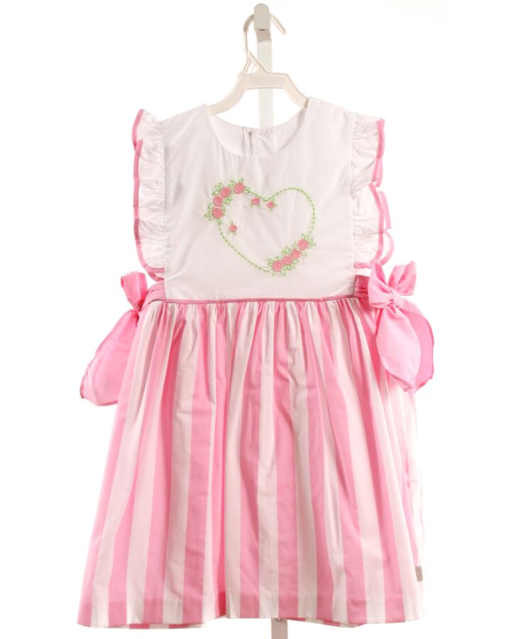 ELEANOR ROSE  PINK  STRIPED EMBROIDERED DRESS WITH BOW