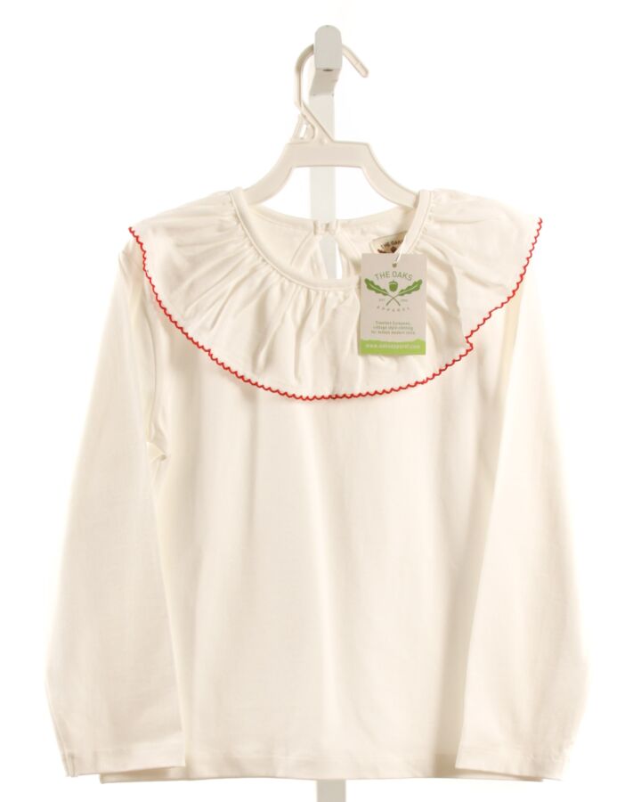 THE OAKS APPAREL   WHITE    KNIT LS SHIRT WITH RUFFLE