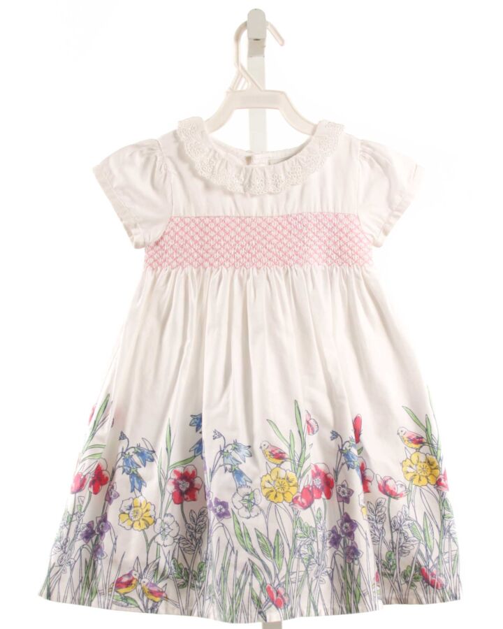 JOJO MAMAN BEBE  WHITE  FLORAL SMOCKED DRESS WITH EYELET TRIM