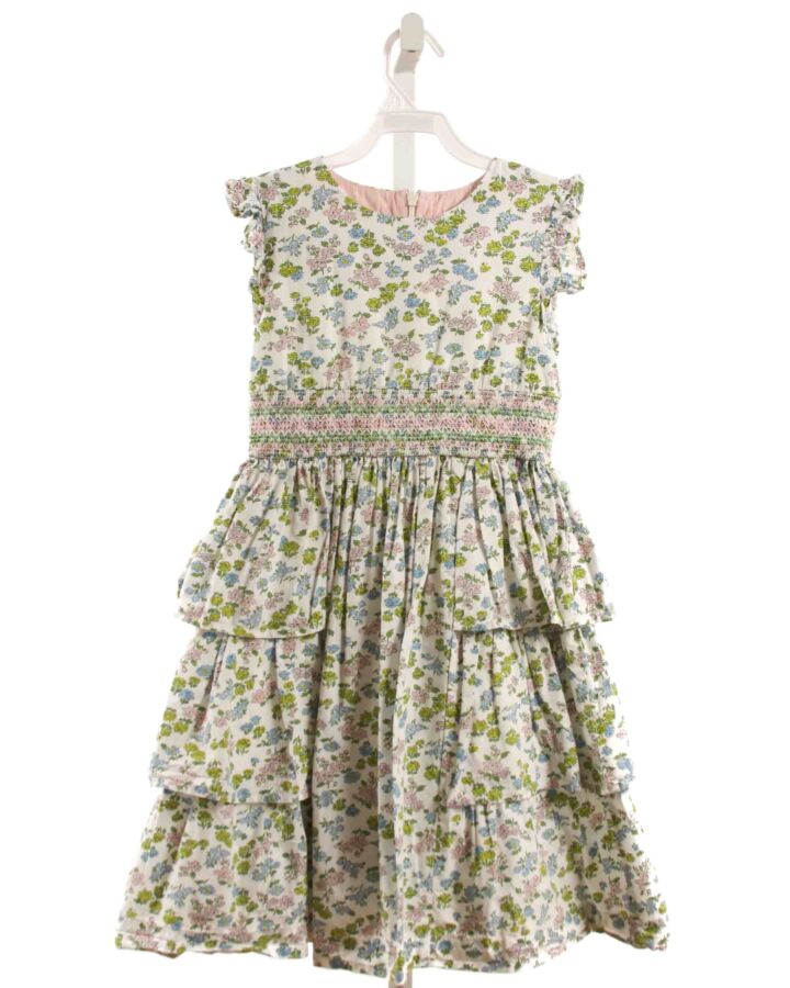 MINI BODEN  GREEN  FLORAL SMOCKED 2-PIECE DRESSY OUTFIT WITH RUFFLE