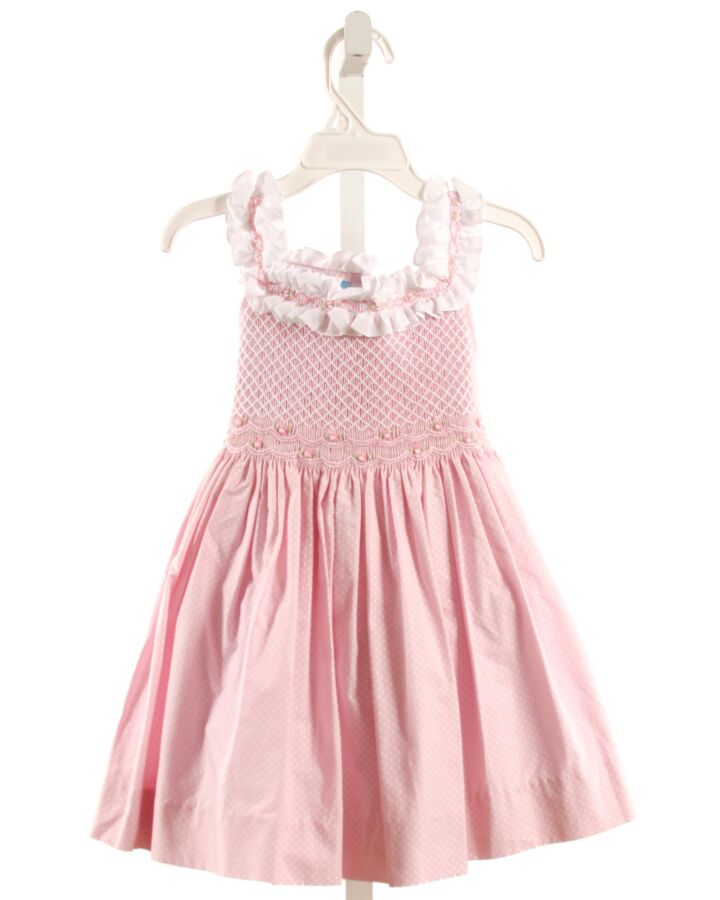 ANAVINI  LT PINK  POLKA DOT SMOCKED DRESS WITH RUFFLE