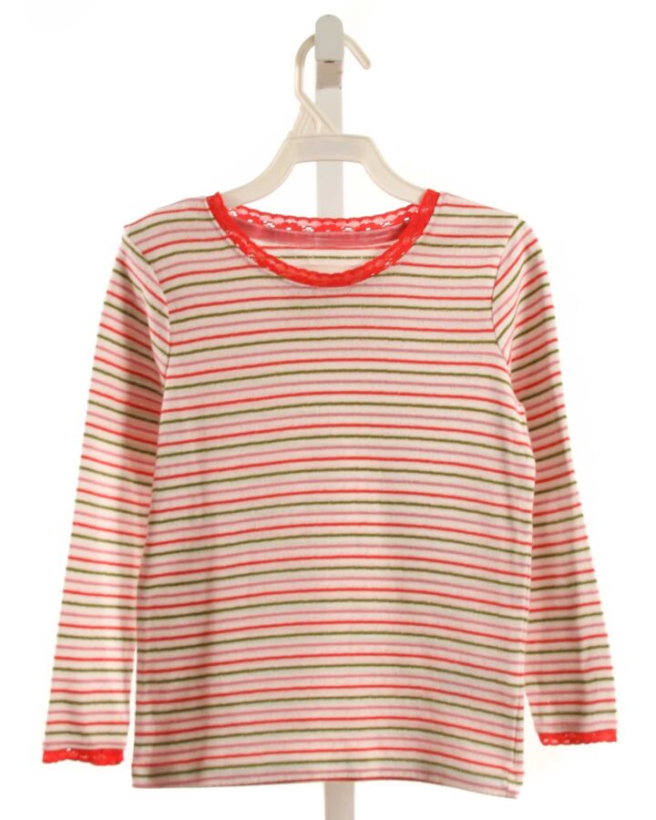 MINI BODEN  HOT PINK  STRIPED  KNIT LS SHIRT WITH LACE TRIM