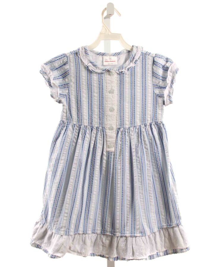 HANNA ANDERSSON  LT BLUE SEERSUCKER STRIPED  DRESS WITH EYELET TRIM