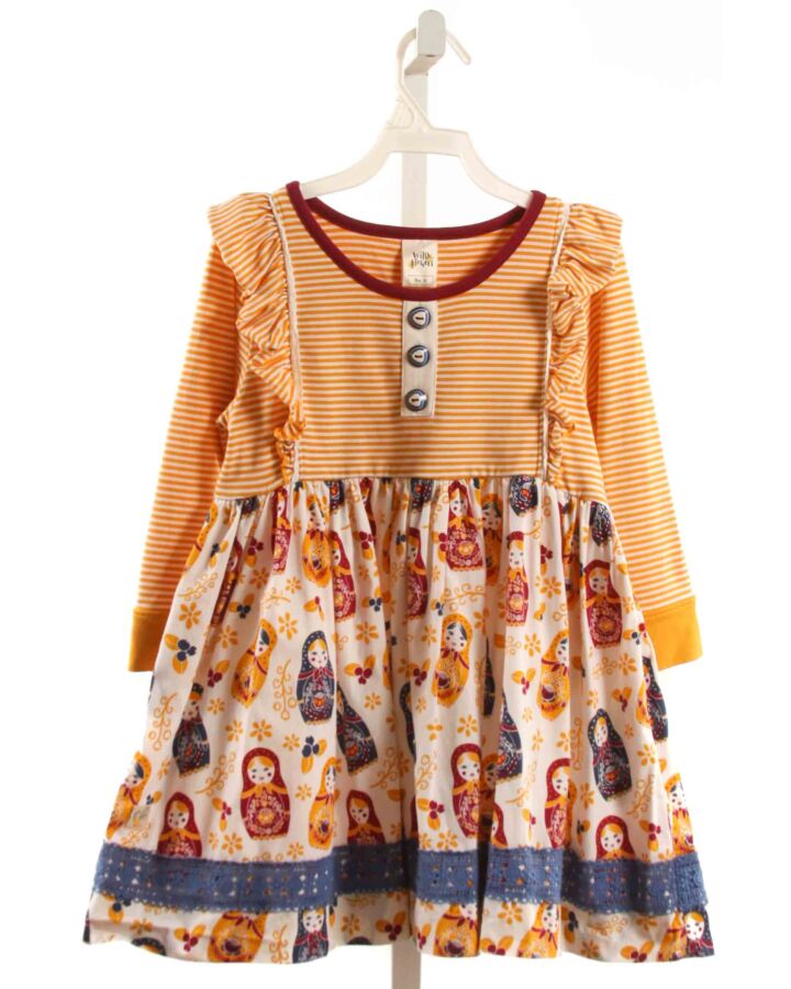WILD FLOWERS  YELLOW  PRINT  SHIRT-LS WITH RUFFLE