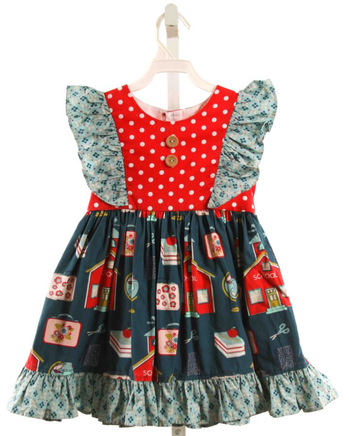 ELEANOR ROSE  BLUE  POLKA DOT PRINTED DESIGN DRESS WITH RUFFLE