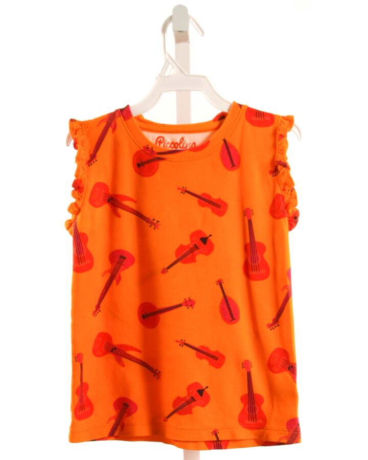 PICCOLINA  ORANGE KNIT  PRINTED DESIGN SLEEVELESS SHIRT WITH RUFFLE