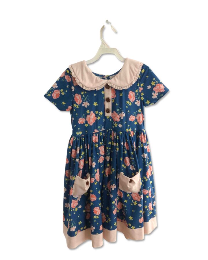 ONLY LITTLE ONCE  BLUE  FLORAL  KNIT DRESS WITH EYELET TRIM