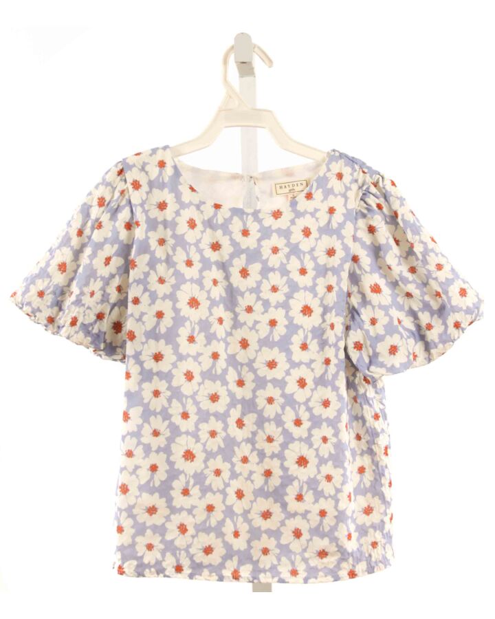 HAYDEN GIRLS  LT BLUE SEERSUCKER FLORAL  SHIRT-SS WITH BUBBLE HEM