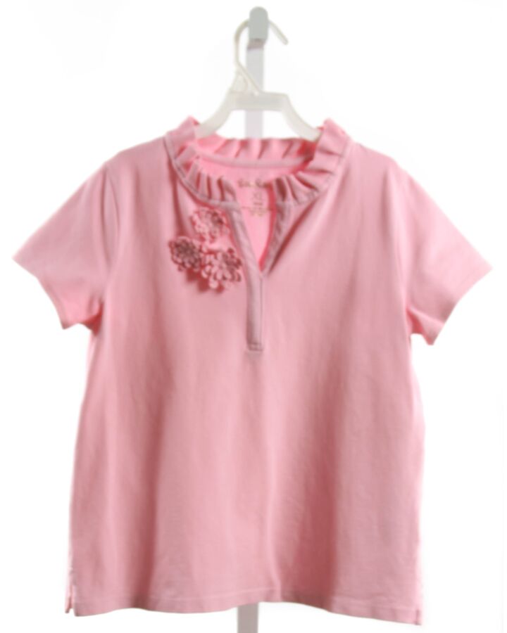 LILLY PULITZER  PINK  FLORAL APPLIQUED KNIT SS SHIRT