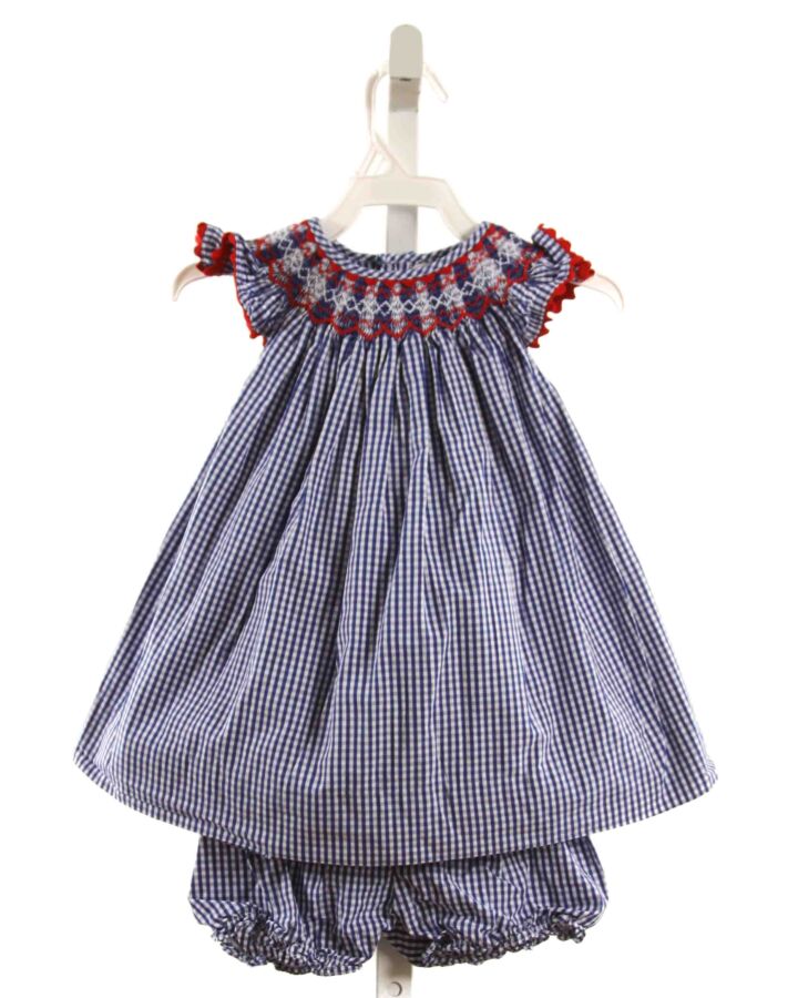 PETIT AMI  BLUE  GINGHAM SMOCKED DRESS WITH RIC RAC