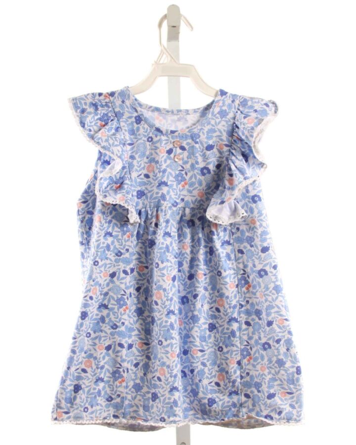 SERENDIPITY  BLUE  FLORAL  SLEEVELESS SHIRT WITH EYELET TRIM