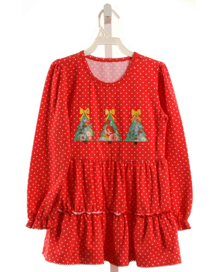 SERENDIPITY  RED  POLKA DOT APPLIQUED KNIT LS SHIRT WITH PICOT STITCHING