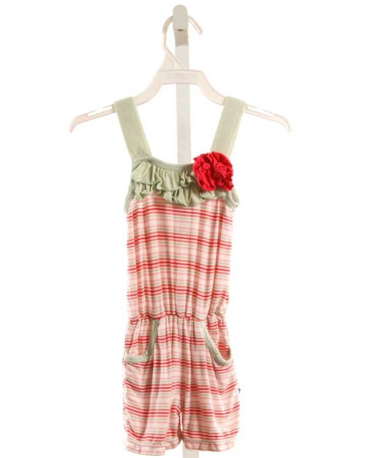 KICKEE PANTS  PINK KNIT STRIPED  ROMPER WITH RUFFLE