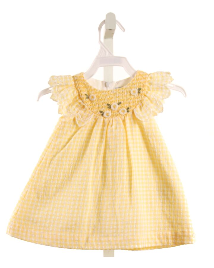 TARTINE ET CHOCOLAT  YELLOW SEERSUCKER GINGHAM SMOCKED DRESS