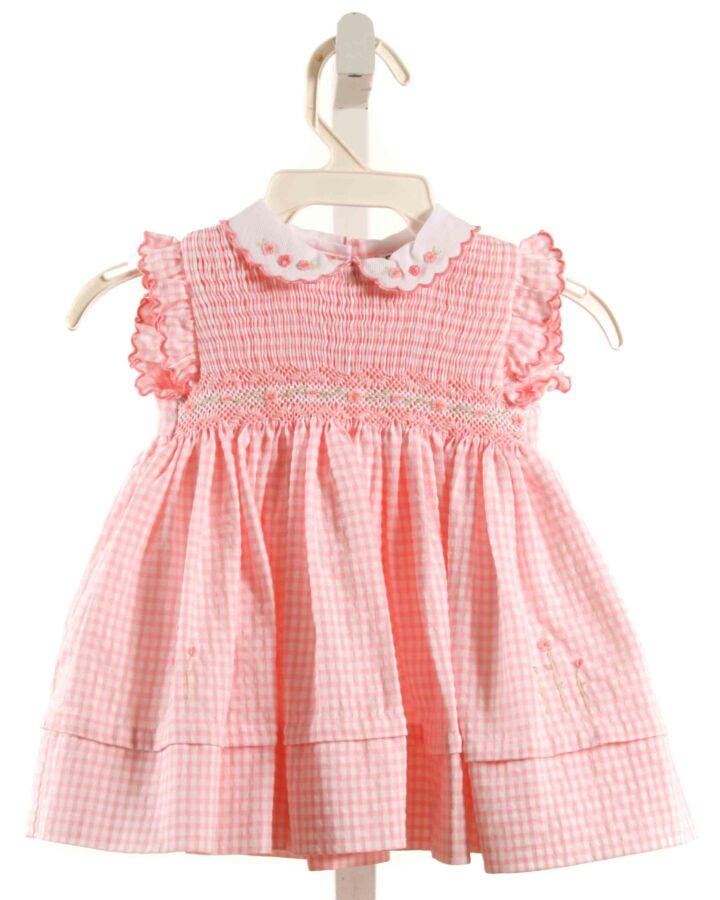 SARAH LOUISE  PINK SEERSUCKER GINGHAM SMOCKED DRESS