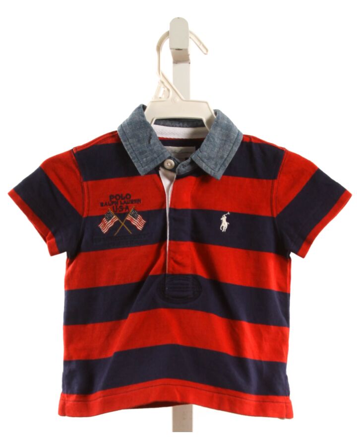 RALPH LAUREN  RED  STRIPED EMBROIDERED KNIT SS SHIRT