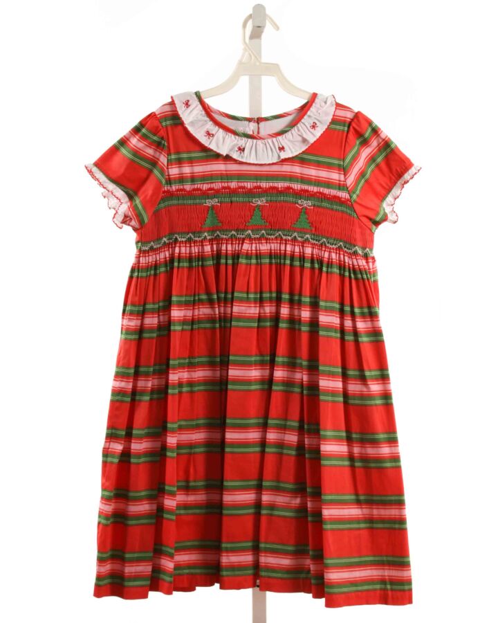 DONDOLO  RED  PLAID SMOCKED DRESS WITH PICOT STITCHING