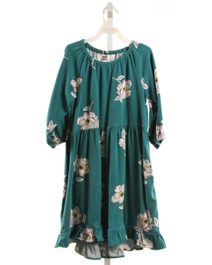 TEA  GREEN  FLORAL PRINTED DESIGN KNIT DRESS