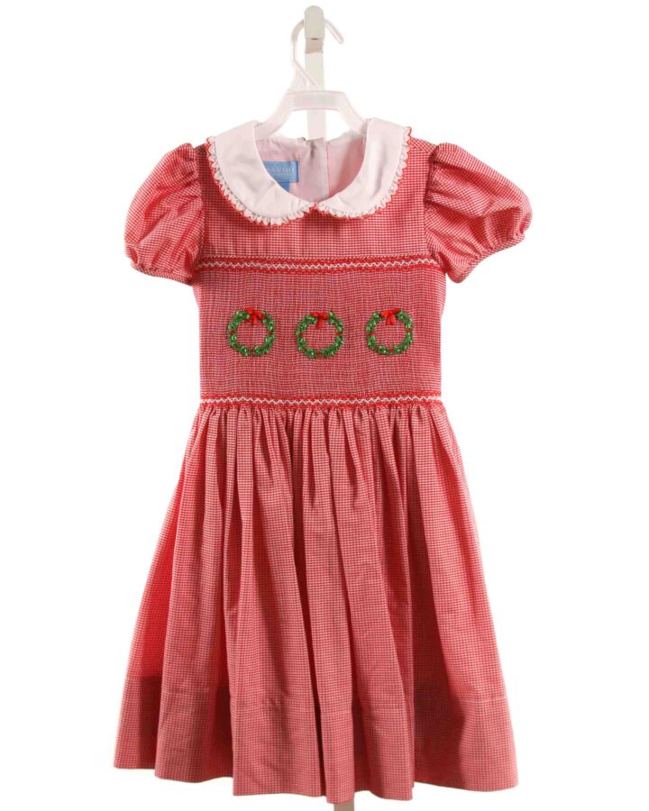 ANAVINI  RED  GINGHAM SMOCKED DRESS