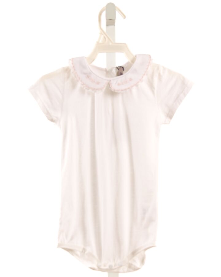 FLEURISSE  WHITE  FLORAL EMBROIDERED KNIT SS SHIRT WITH LACE TRIM