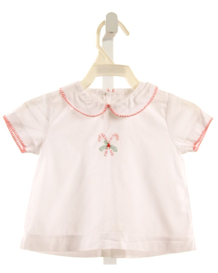LITTLE ENGLISH  WHITE   EMBROIDERED SHIRT-SS WITH PICOT STITCHING