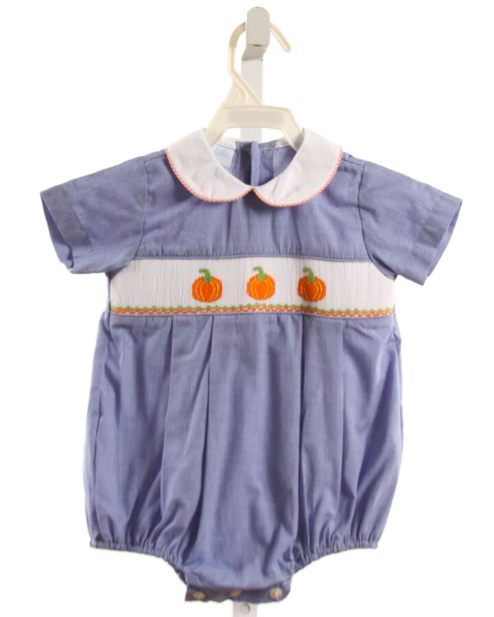PETIT BEBE  BLUE  MICROCHECK SMOCKED BUBBLE