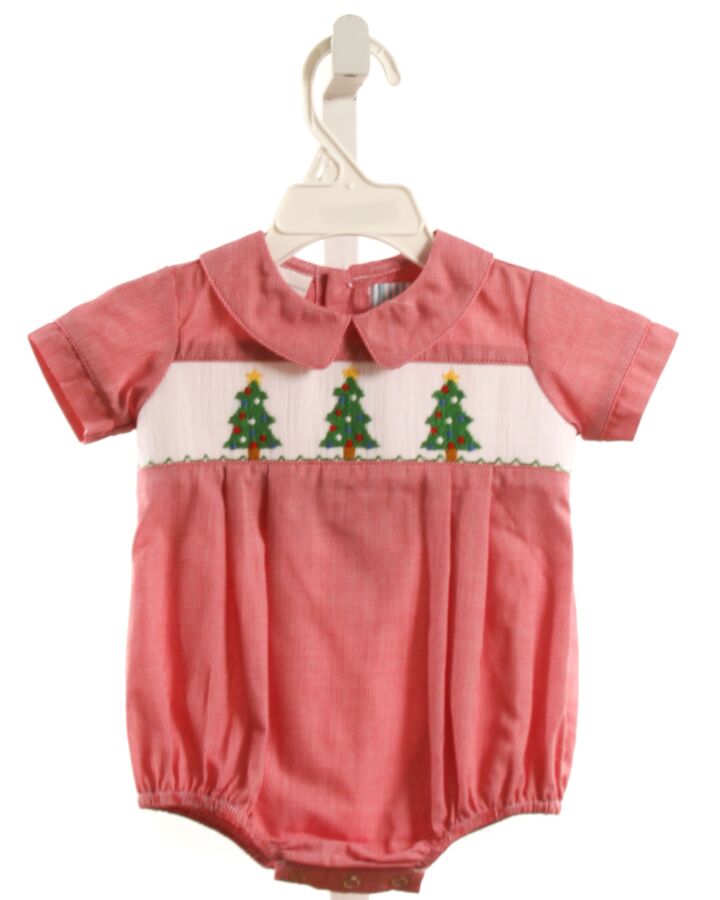 SOUTHERN SUNSHINE KIDS  RED  MICROCHECK SMOCKED BUBBLE